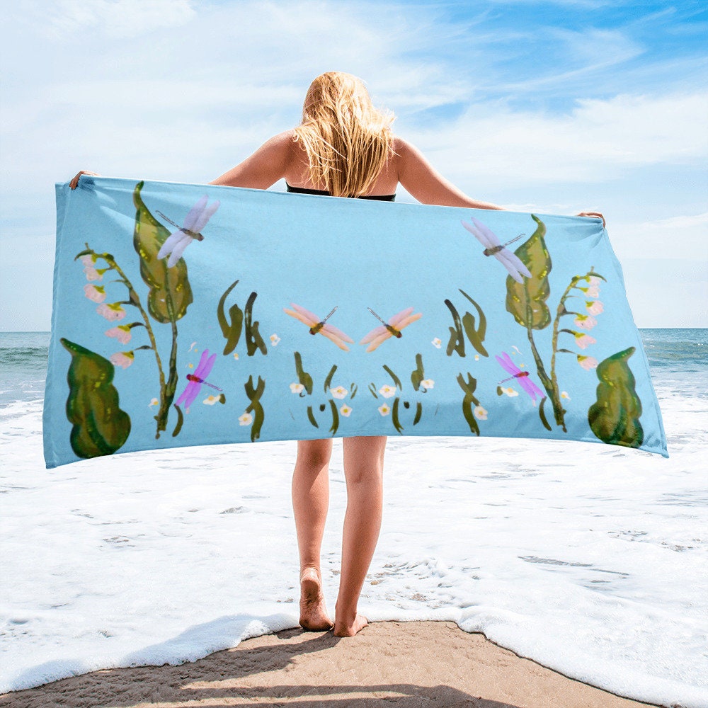 Dragonfly lovers floral towel,fall towels,botanical towels,housewares,decor,kids bath towels,premium towels,beach towels,guest towels