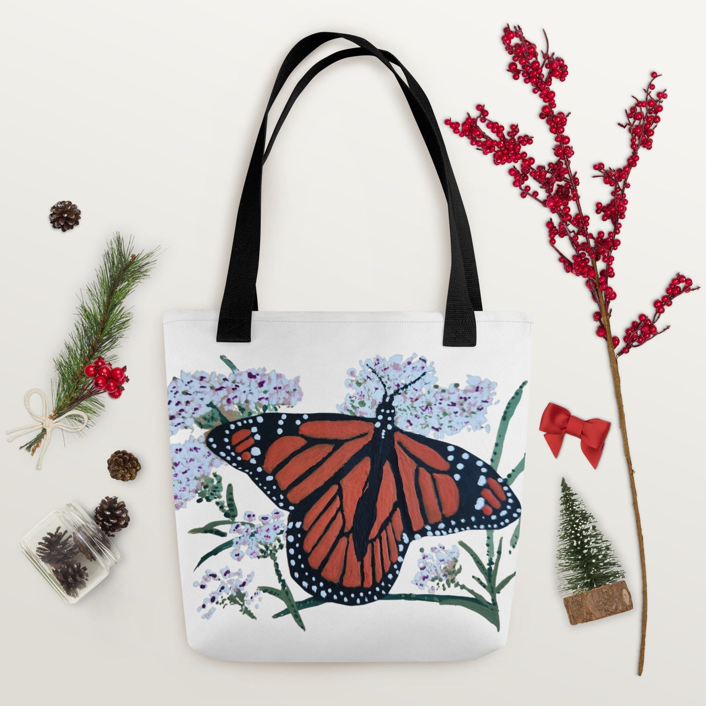 Monarch butterfly tote bag,botanical tote bag,reusable tote bag,farmers market bag,unisex tote bag,daycare bag,carry all,nurse tote bag