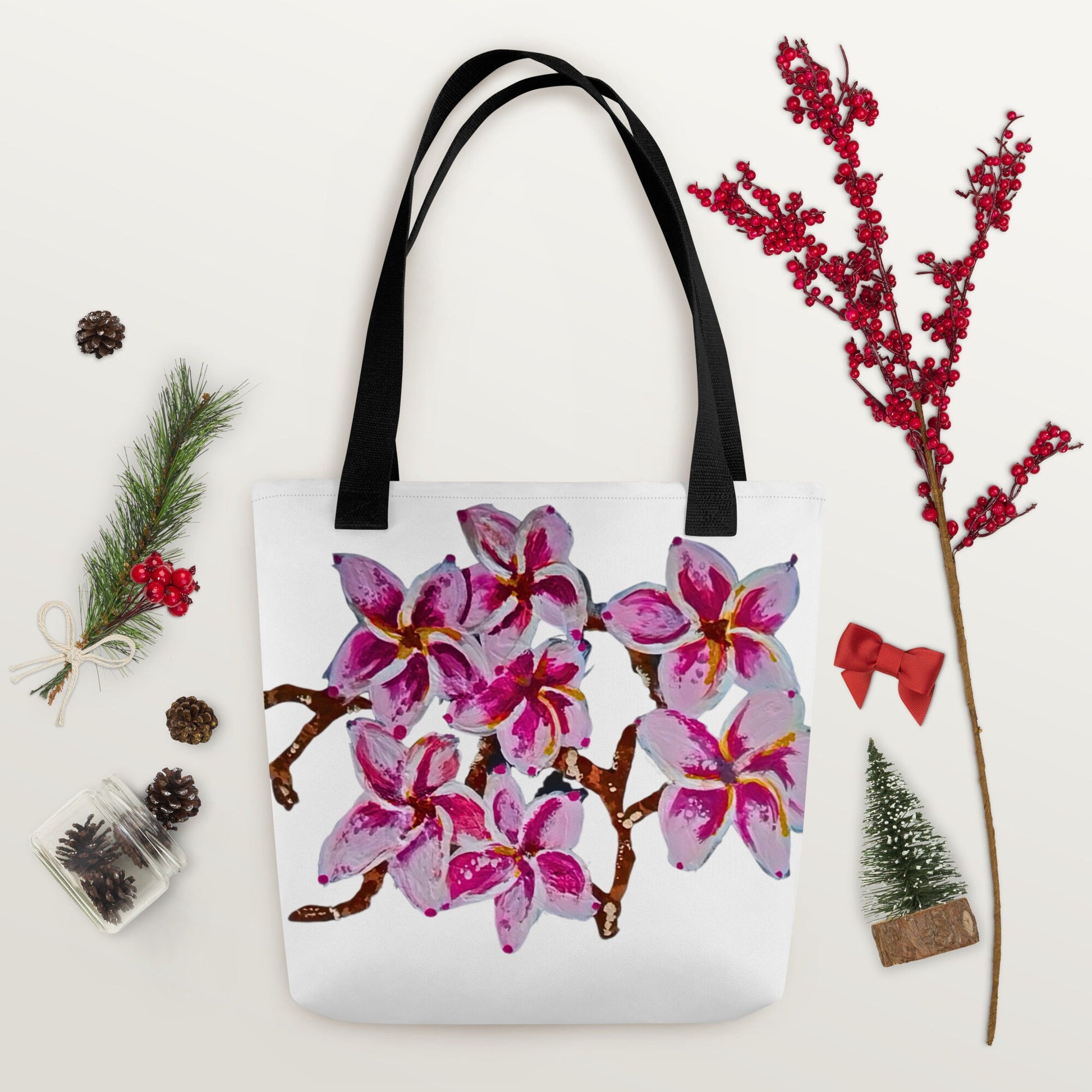Cherry blossom reusable tote bag,botanical tote bag,beach tote bag,nurse tote bag,daycare bag,farmers market bag,carry all,unisex tote bag