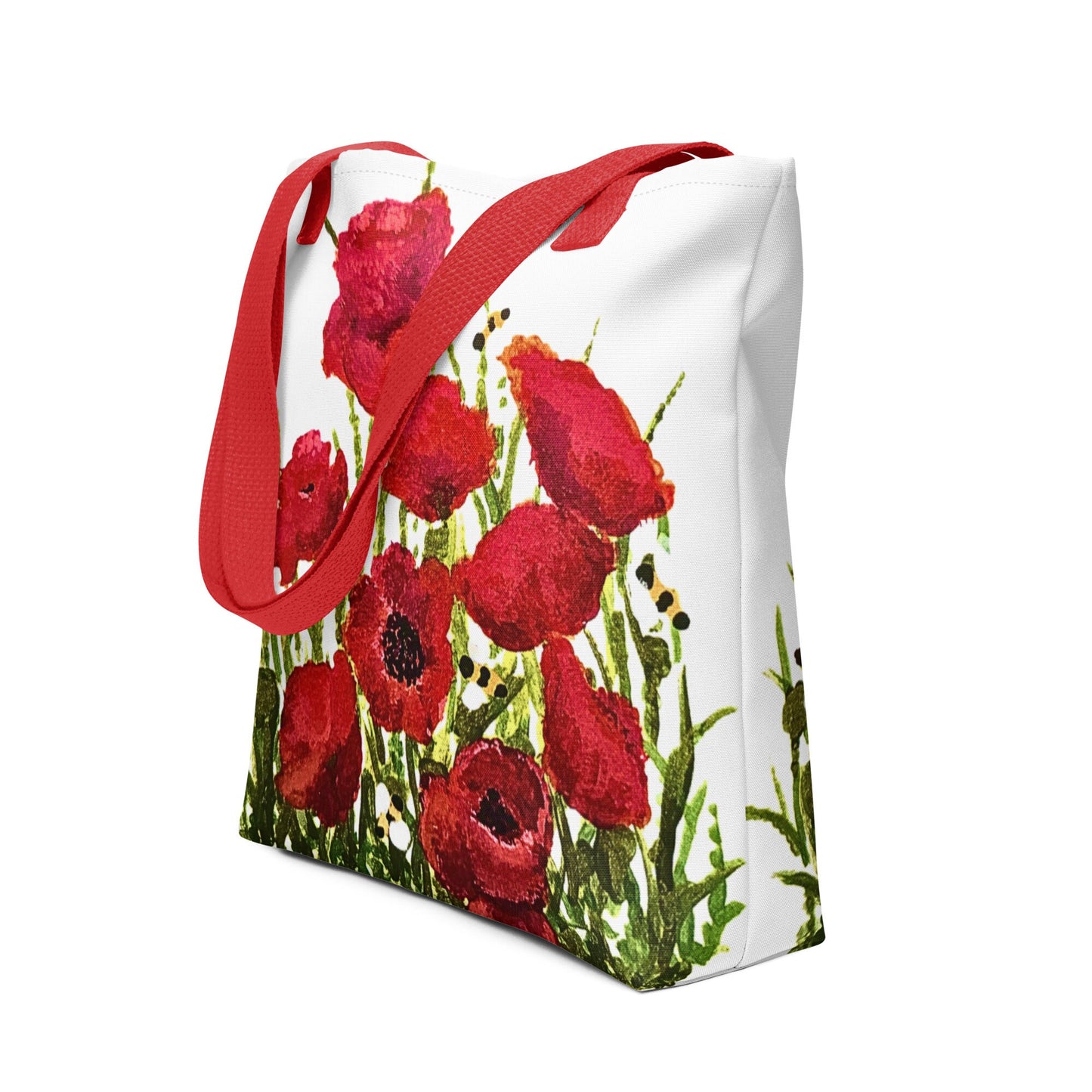 Red poppies reusable tote bag,botanical tote bag,beach tote bag,daycare bag,farmers market bag,nurse tote bag,carry all,durable tote bag