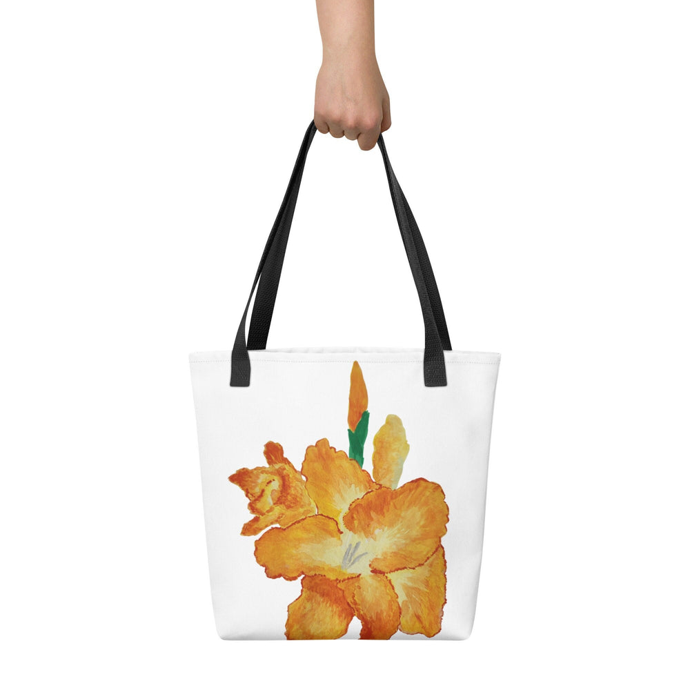 Gold flower tote bag,gladiolus flower,botanical tote bag,reusable tote bag,daycare bag,farmers market bag,unisex tote,bridal party bag