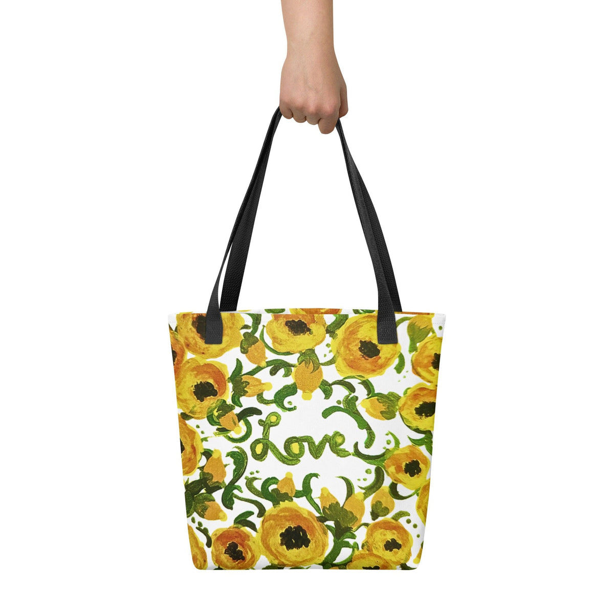 Yellow floral love reusable tote bag,beach tote bag,nurse tote bag,farmers market bag,carry all,wildflower tote bag,nature lover gift