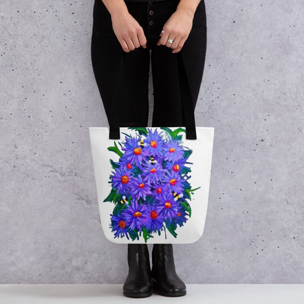 Asther flower tote bag,beach tote bag,nurse tote bag,farmers market bag,colorful tote bag,carry all,wildflower tote bag,nature lovers gift