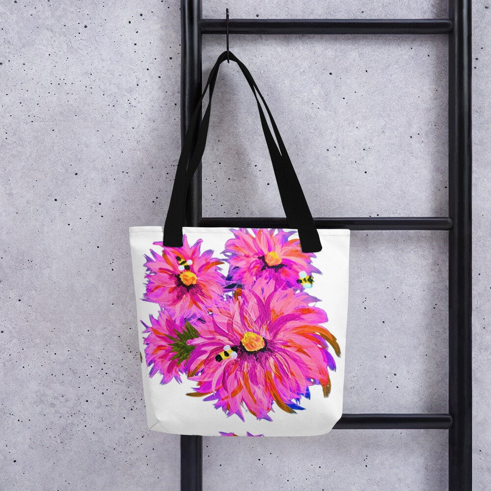 Pink wildflower reusable tote bag,nurse tote bag,beach tote bag,farmers market bag,carry all,nature lovers gift,college tote bag,unique tote