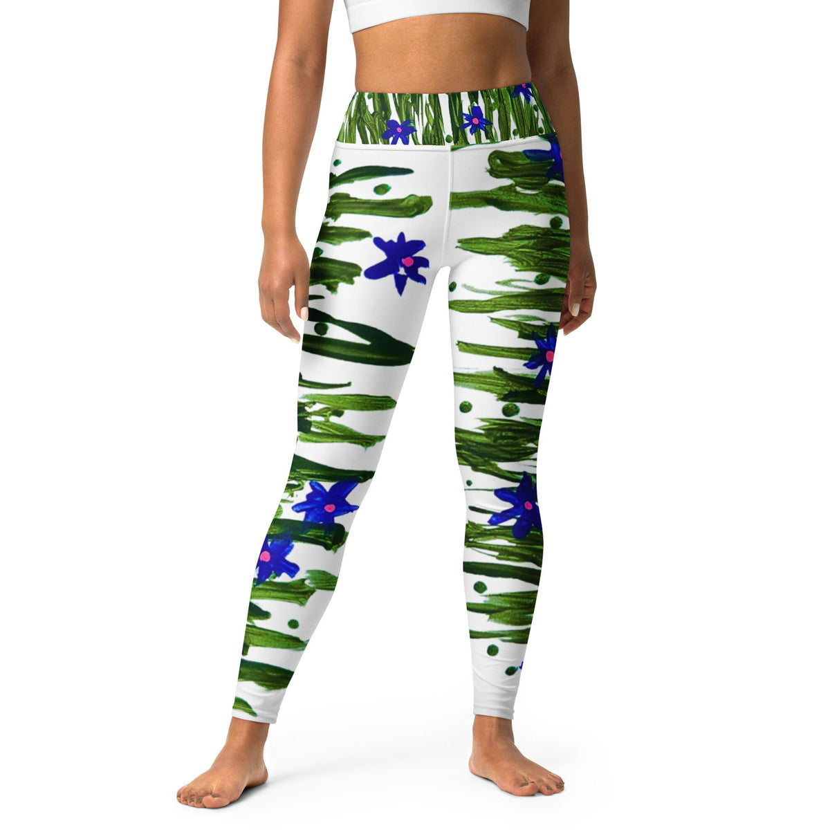 Blue floral leggings,fitness leggings,workout pants,gym leggings,spandex leggings,high waist leggings,colorful leggings,fun leggings
