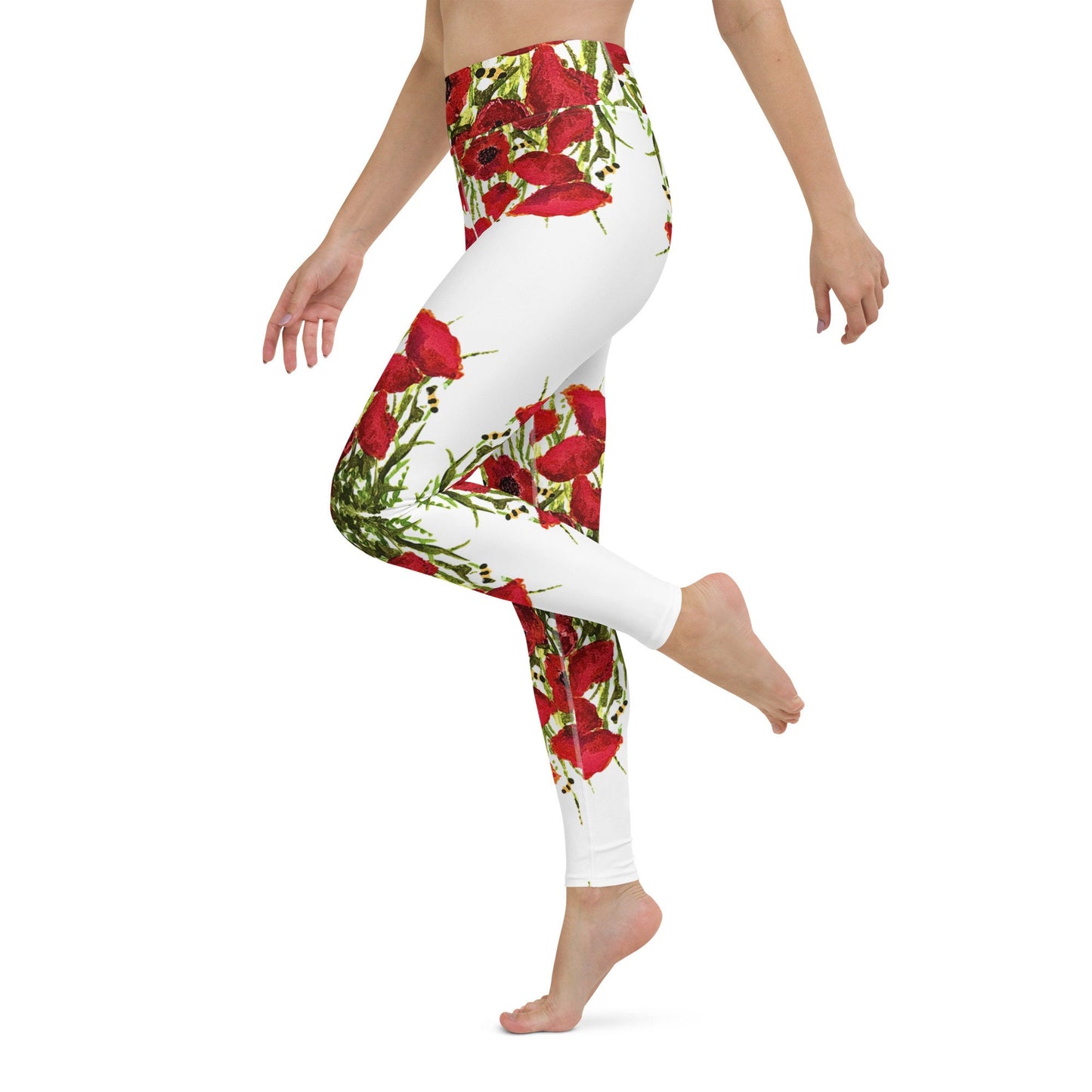 Red poppies yoga leggings,fitness leggings,workout pants,floral leggings,gym leggings,spandex leggings,colorful leggings,high waist leggings