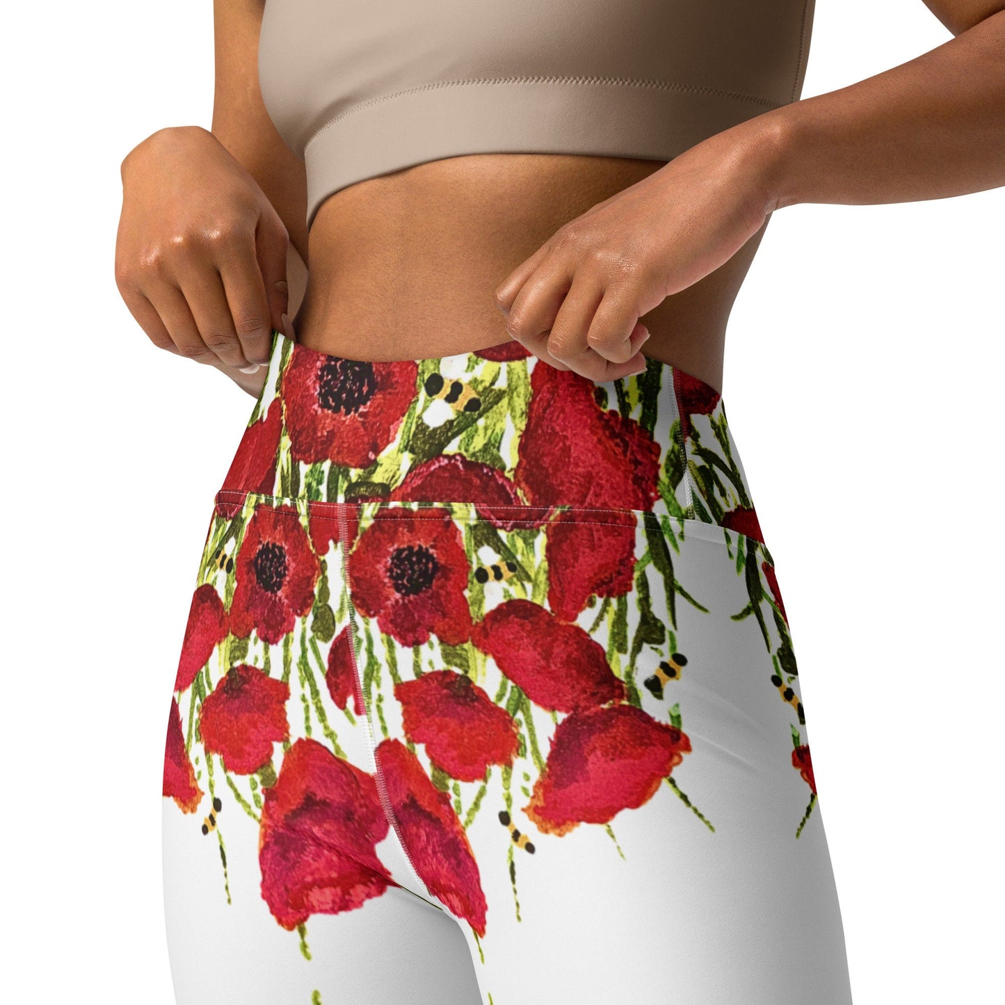 Red poppies yoga leggings,fitness leggings,workout pants,floral leggings,gym leggings,spandex leggings,colorful leggings,high waist leggings