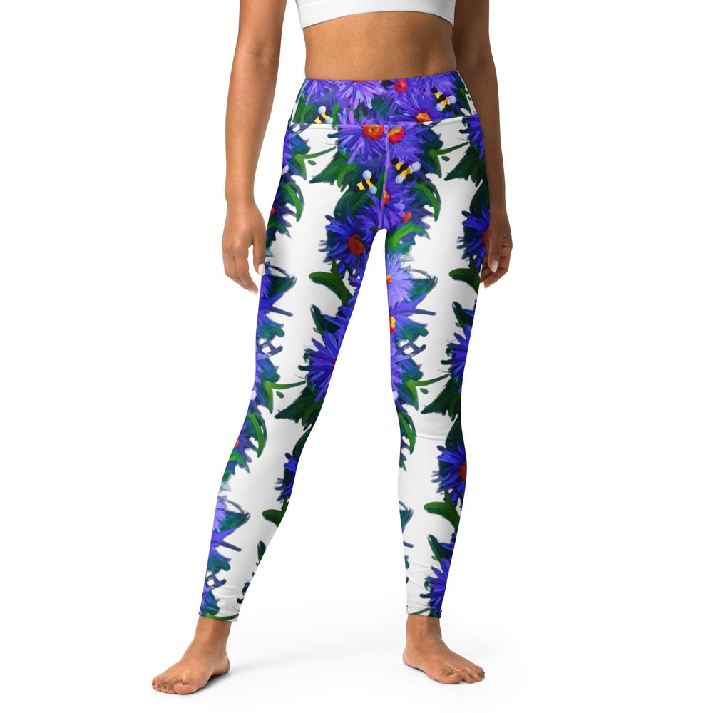 Aster flower yoga leggings,fitness leggings,workout pants,gym leggings,spandex leggings,colorful leggings,high waist leggings,fun leggings
