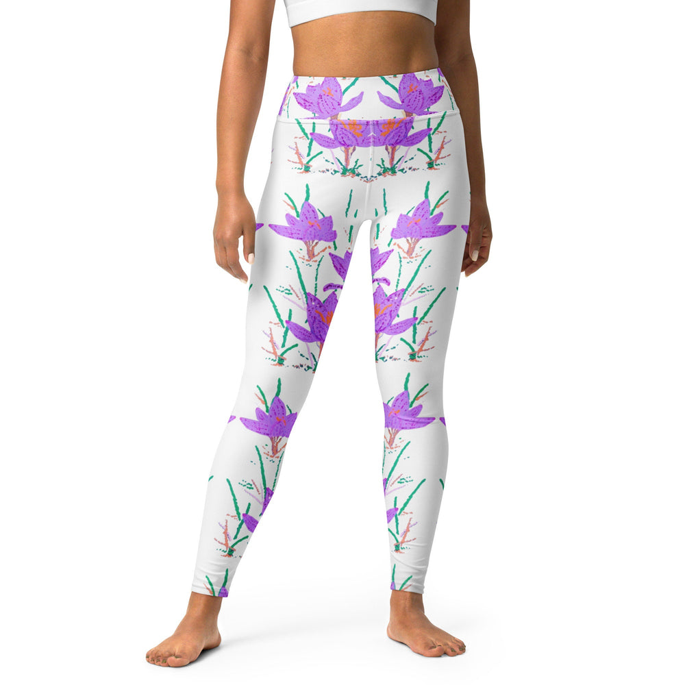 Crocus flower yoga leggings,fitness leggings,workout pants,gym leggings,spandex leggings,fun leggings,high waist leggings,womens leggings