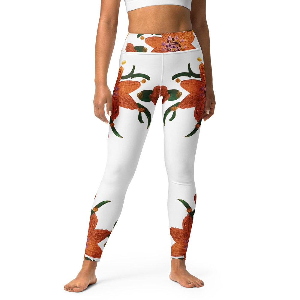 Gold floral yoga leggings,fitness leggings,workout pants,gym leggings,womens leggings,high waist leggings,spandex leggings,colorful leggings