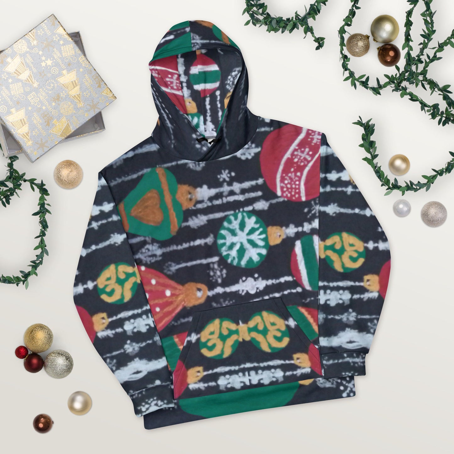 Holiday Ornaments Unisex Hoodie,pullover hoodie,trendy hoodie,fall hoodie,festive hoodie,colorful hoodie