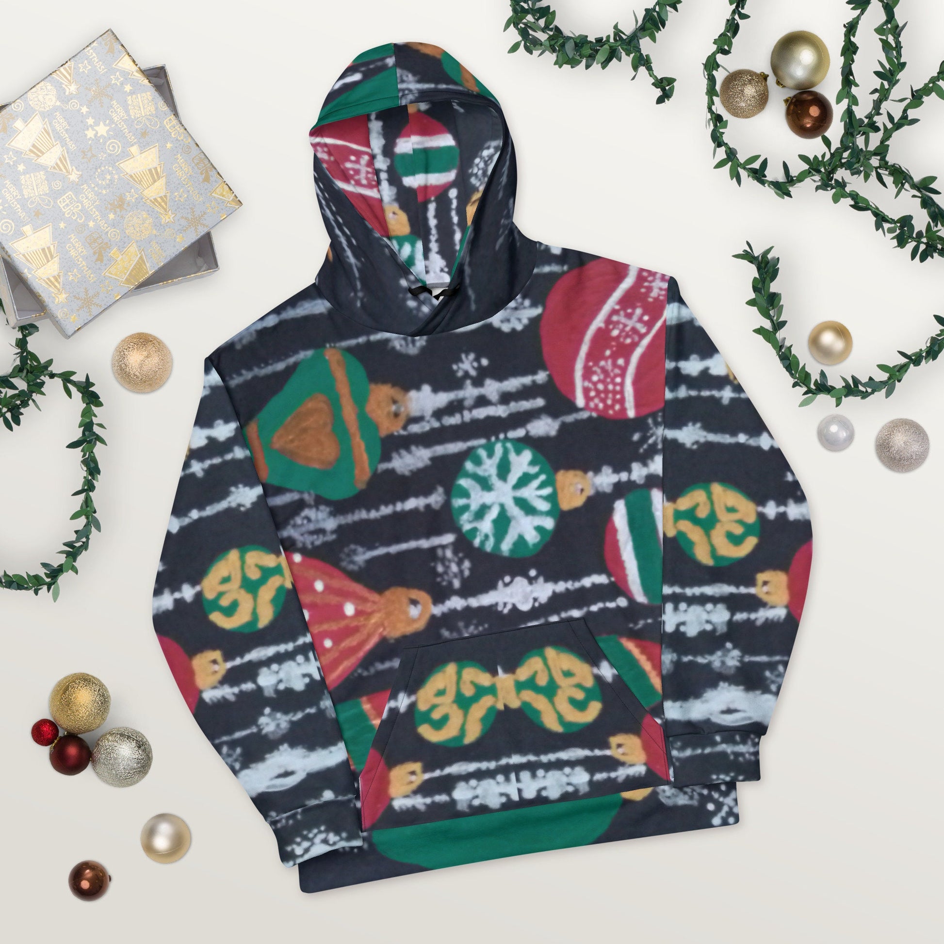 Holiday Ornaments Unisex Hoodie,pullover hoodie,trendy hoodie,fall hoodie,festive hoodie,colorful hoodie