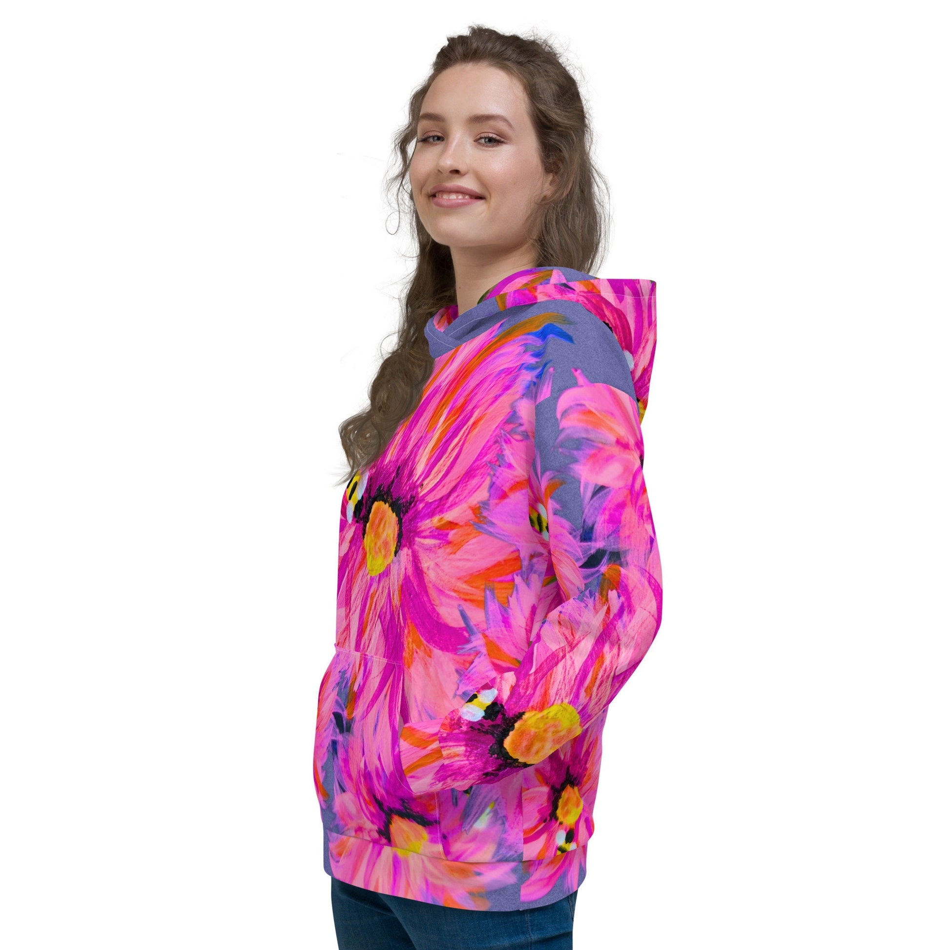 Fluffy Pink Floral Unisex Hoodie,pullover hoodie,trendy hoodie,fall hoodie,floral hoodie,nature lovers gift,flower lovers gift