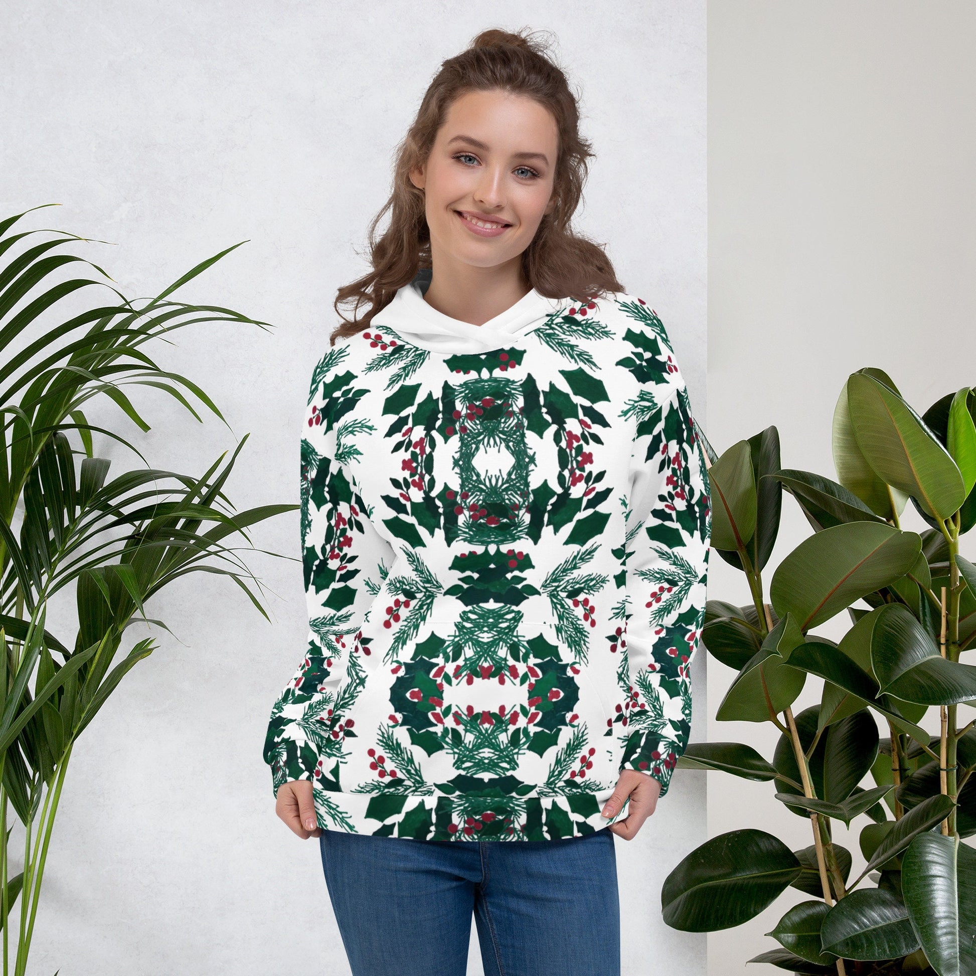 Christmas Holly Unisex Hoodie,festive hoodie,fall hoodie,pullover hoodie,hoodie with pocket,comfy hoodie,nature hoodie,holiday gift
