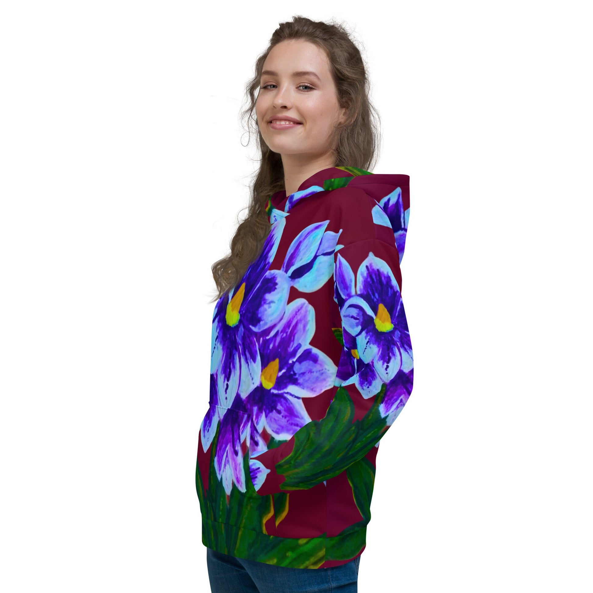 Blue Floral Unisex Hoodie,hoodie with pockets,pullover hoodie,fall hoodie,trending hoodie,comfy hoodie,colorful hoodie