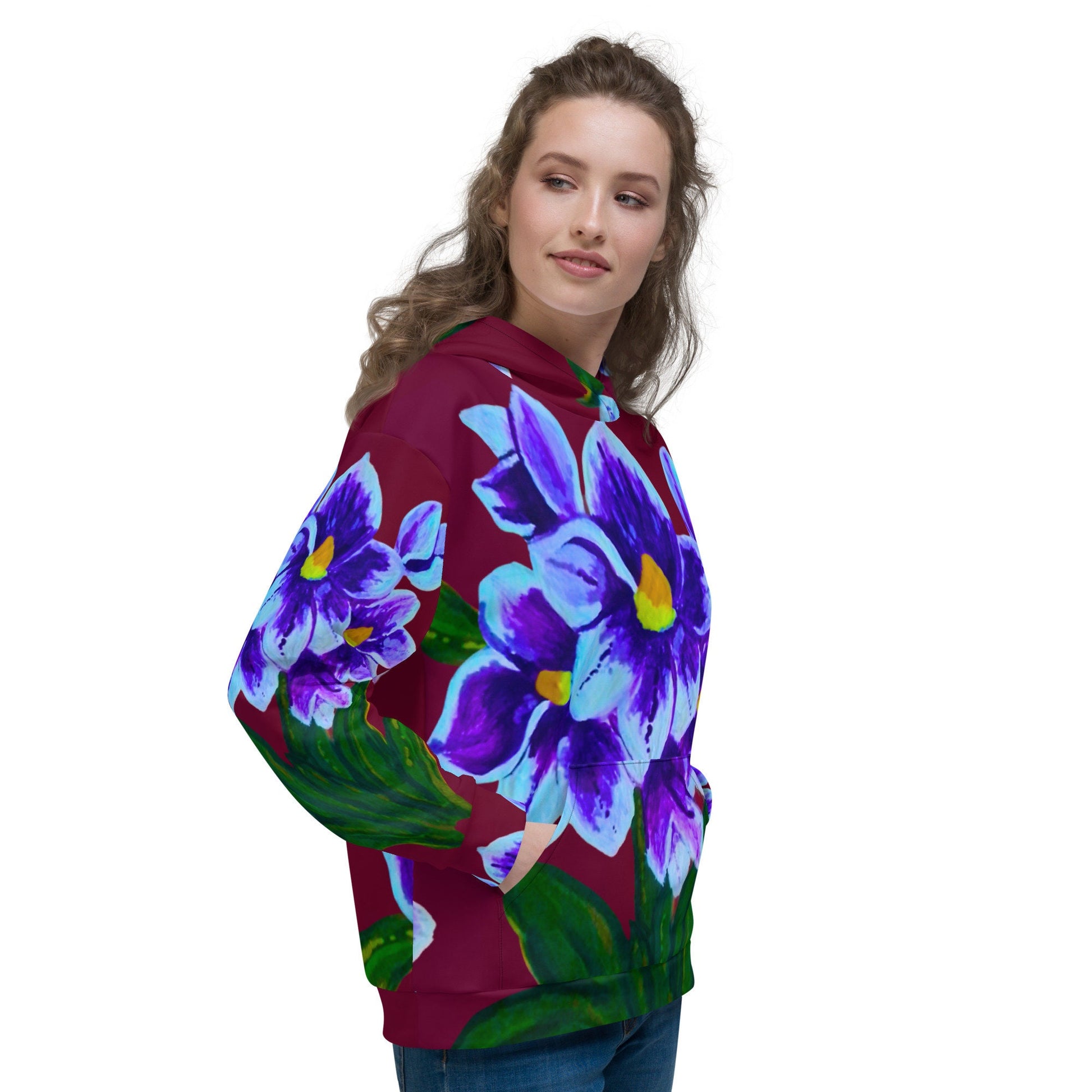 Blue Floral Unisex Hoodie,hoodie with pockets,pullover hoodie,fall hoodie,trending hoodie,comfy hoodie,colorful hoodie