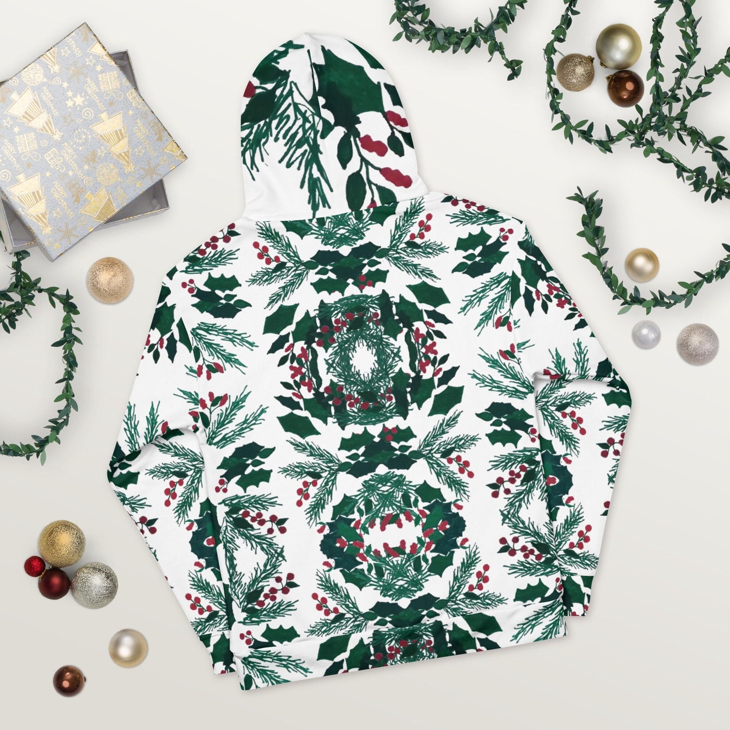 Christmas Holly Unisex Hoodie,festive hoodie,fall hoodie,pullover hoodie,hoodie with pocket,comfy hoodie,nature hoodie,holiday gift