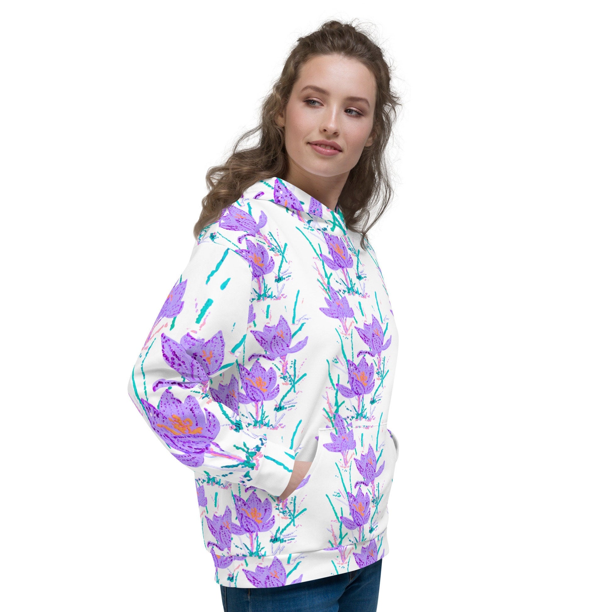 Crocus Flower Unisex Hoodie,floral hoodie,hoodie with pockets,aunt hoodie,mama hoodie,pullover hoodie,beach hoodie,trendy hoodie