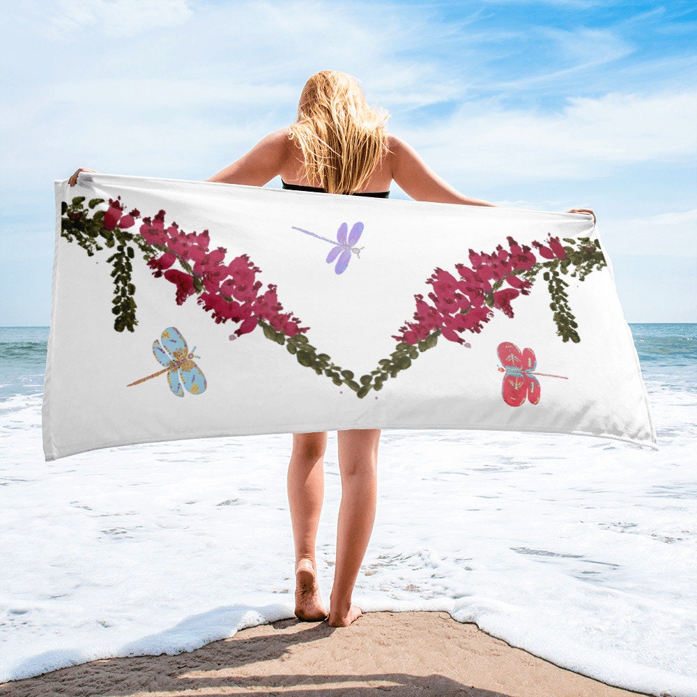 Bath Towel,dragonfly lover gift,botanical towel,guest towel,gym towel,housewares,decor,pool towel,beach towels,kids bath towel,gym towel
