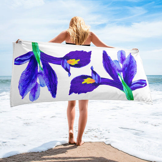 Iris floral towel,fall towels,bath towel,botanical towel,housewares,decor,beach towel,guest towels,kids bath towels,gym towel,vacation towel