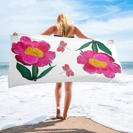 Pink flowers towel,bath towels,botanical towel,housewares,floral decor,kids bath towels,beach towel,guest towel,nature lovers gift,gym towel