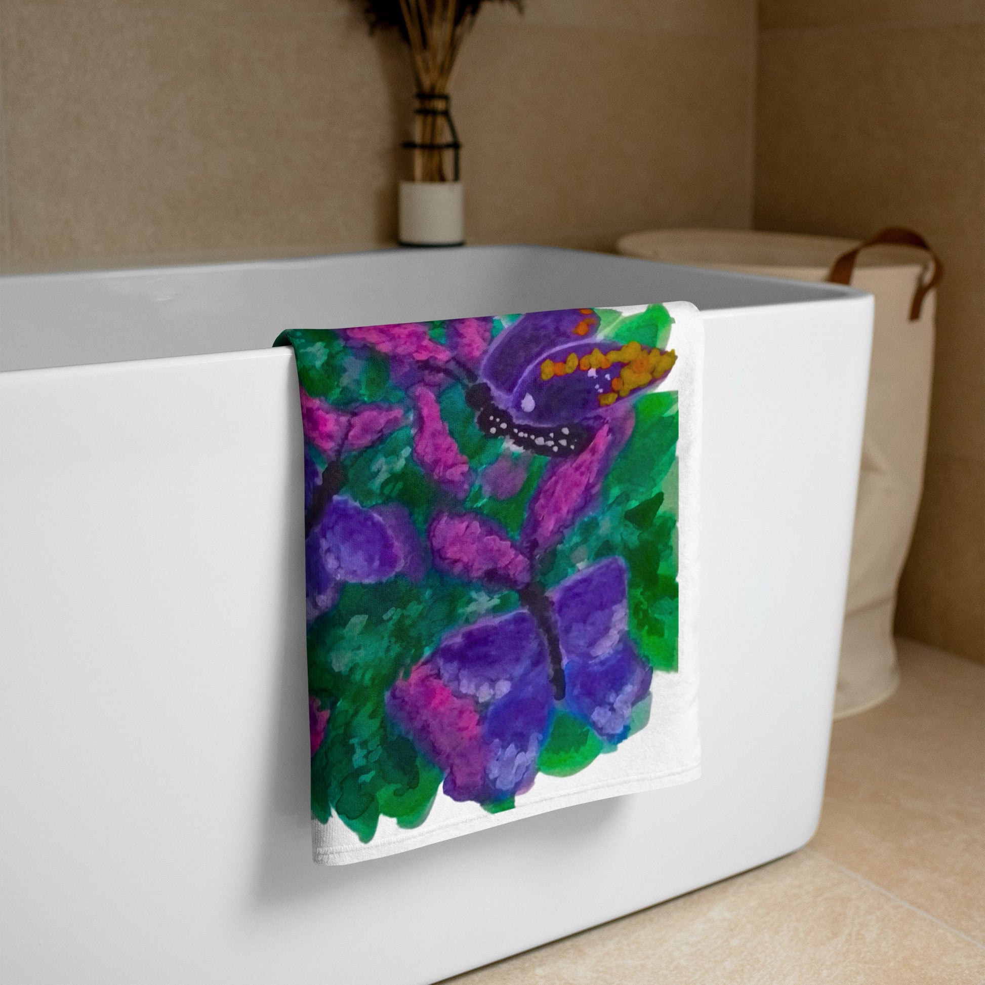 Butterfly garden floral towel,fall towels,botanical towels,kids bath towels,housewares,decor,beach towels,gym towels,guest towels,decorative
