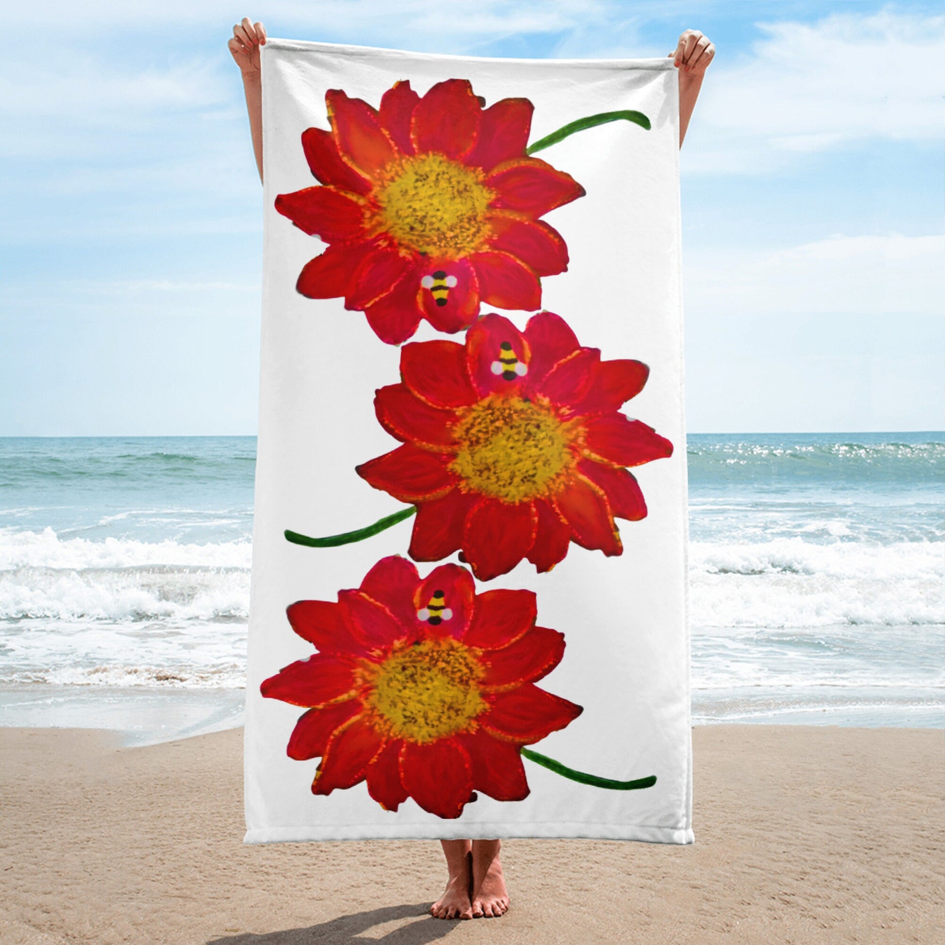 Red floral towel,fall towels,botanical towels,housewares,decor,beach towels,kids bath towels,guest towels,gym towels,nature lovers gift