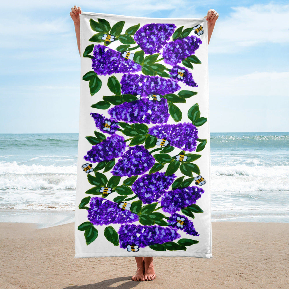 Lilac floral bath towel,botanical towel,fall towels,housewares,decor,beach towels,kids bath towels,guest towels,gym towels,nature lovers gif