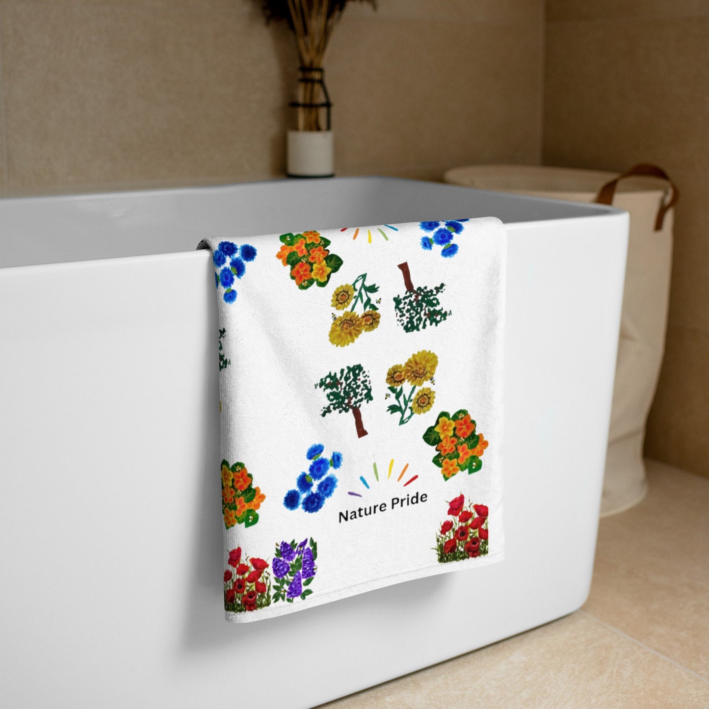 Nature Pride floral beach towel,fall towels,housewares,decor,kids bath towels,guest towels,gym towels,LGBTQ,nature lovers gift,pool towel