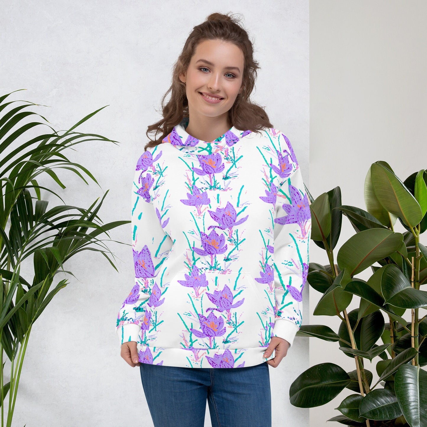 Crocus Flower Unisex Hoodie,floral hoodie,hoodie with pockets,aunt hoodie,mama hoodie,pullover hoodie,beach hoodie,trendy hoodie