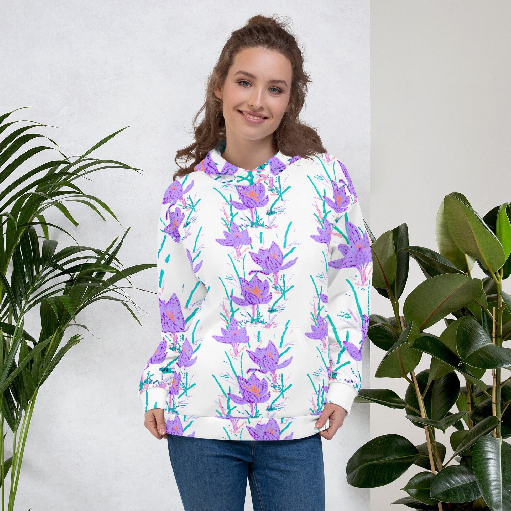 Crocus Flower Unisex Hoodie,floral hoodie,hoodie with pockets,aunt hoodie,mama hoodie,pullover hoodie,beach hoodie,trendy hoodie