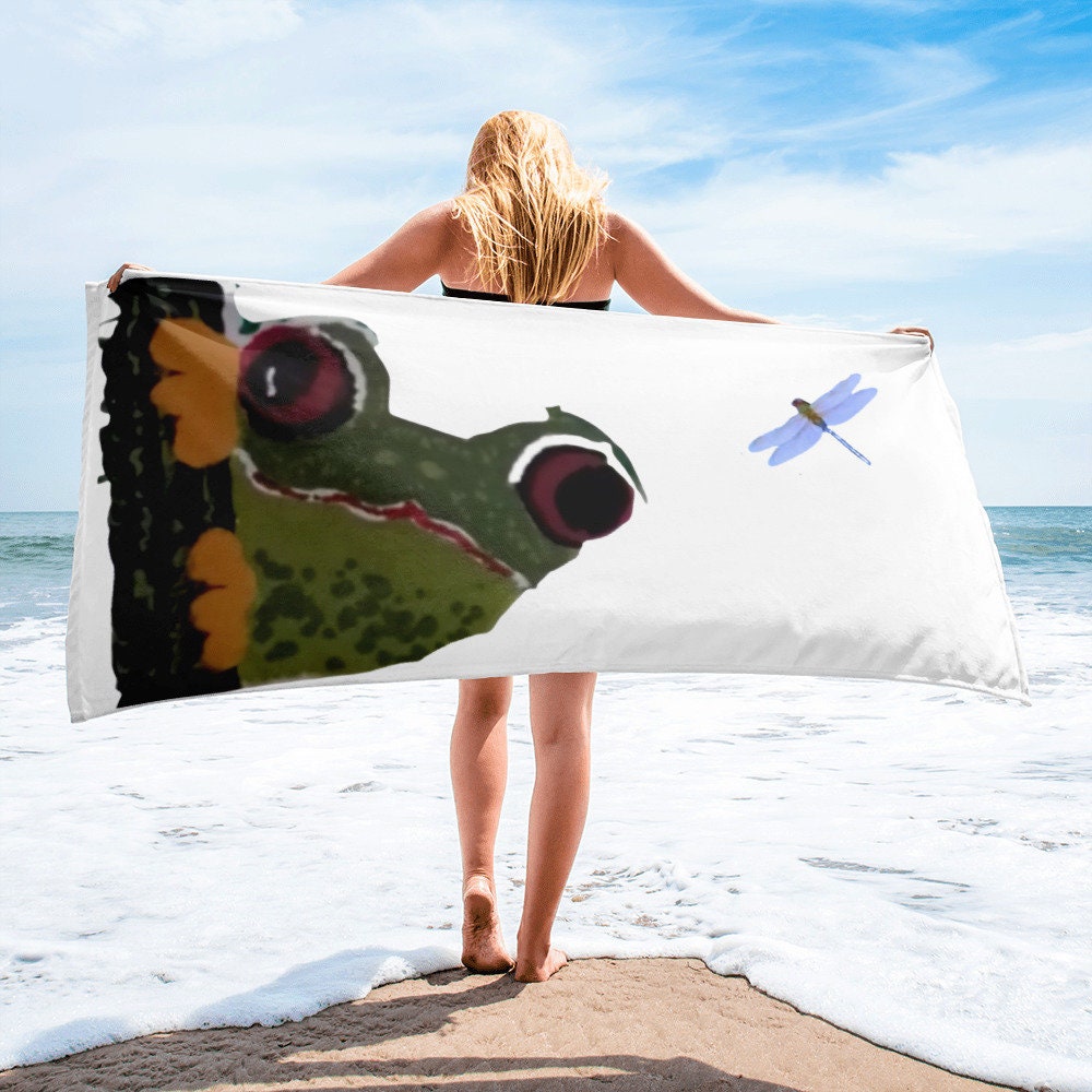Frog lovers towel,fall towels,housewares,decor,beach towels,kids bath towels,guest towels,gym towels,nature lovers gift,dragonfly lover gift