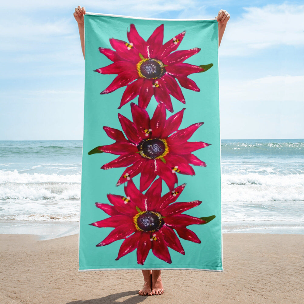 Red Jewel Helenium floral towels,fall towels,botanical towels,housewares,decor,kids bath towels,premium towels,guest towels,colorful towels
