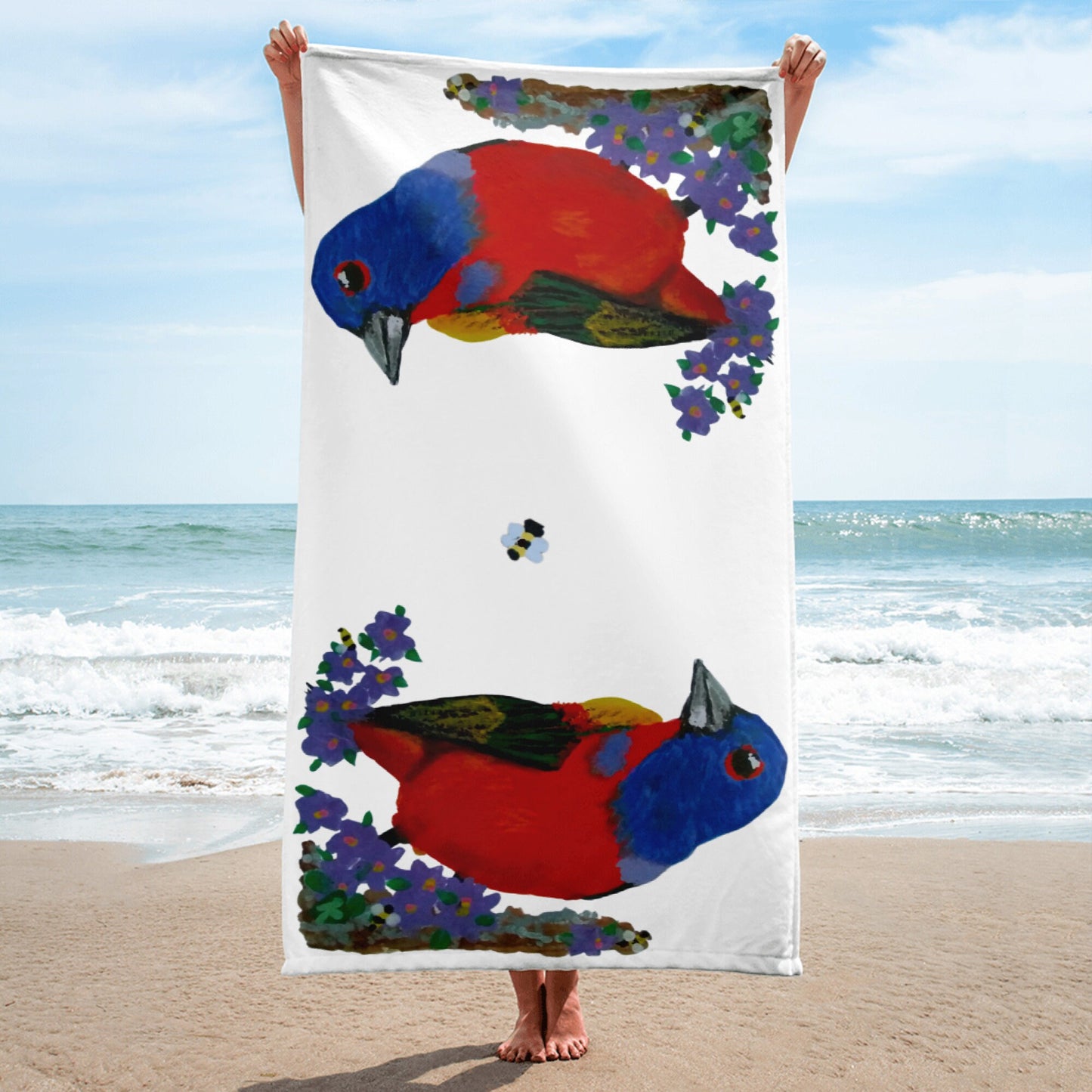 Painted Bunting Bird Towel,fall towels,housewares,decor,beach towels,kids bath towels,premium towels,guest towels,bird lovers gift