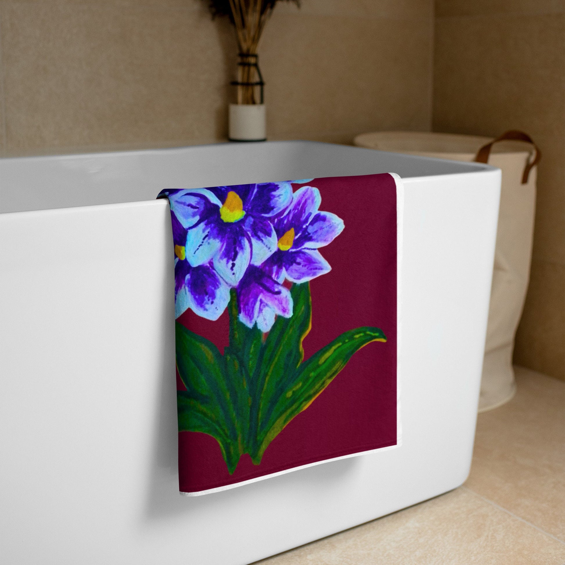 Water Hyacinth Beach Towel,fall towels,housewares,decor,kids bath towels,premium towels,pool towels,nature lovers gift,floral decor,colorful