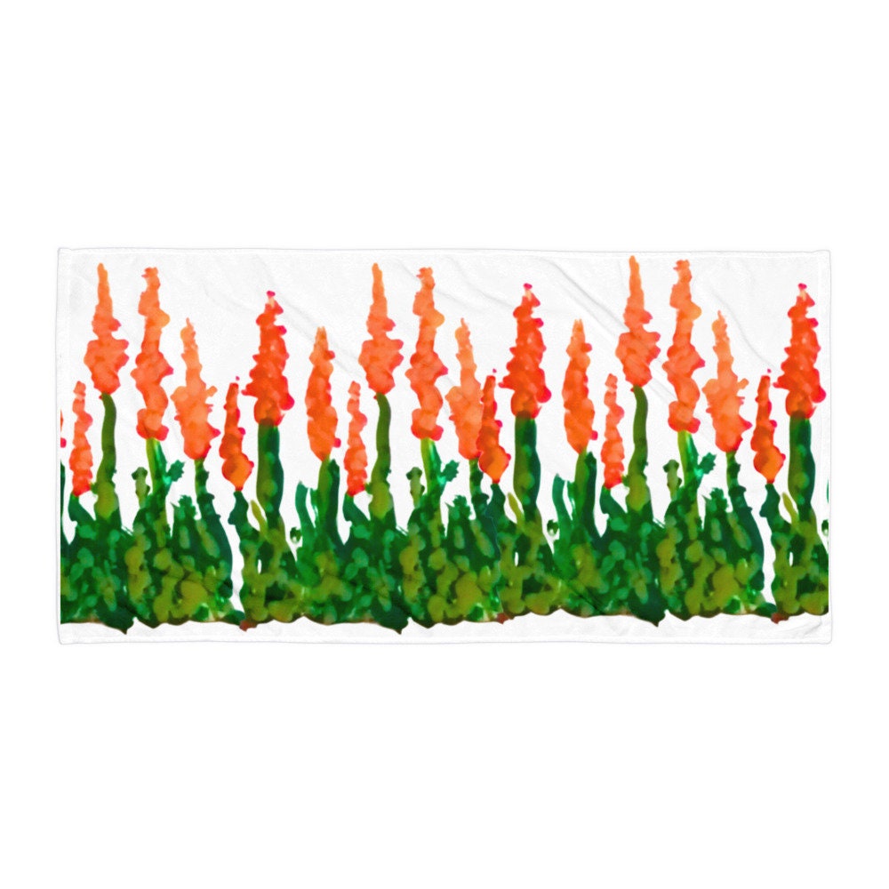 Orange floral bath towels,fall towels,housewares,decor,beach towels,kids bath towels,premium towels,botanical towels,colorful towels