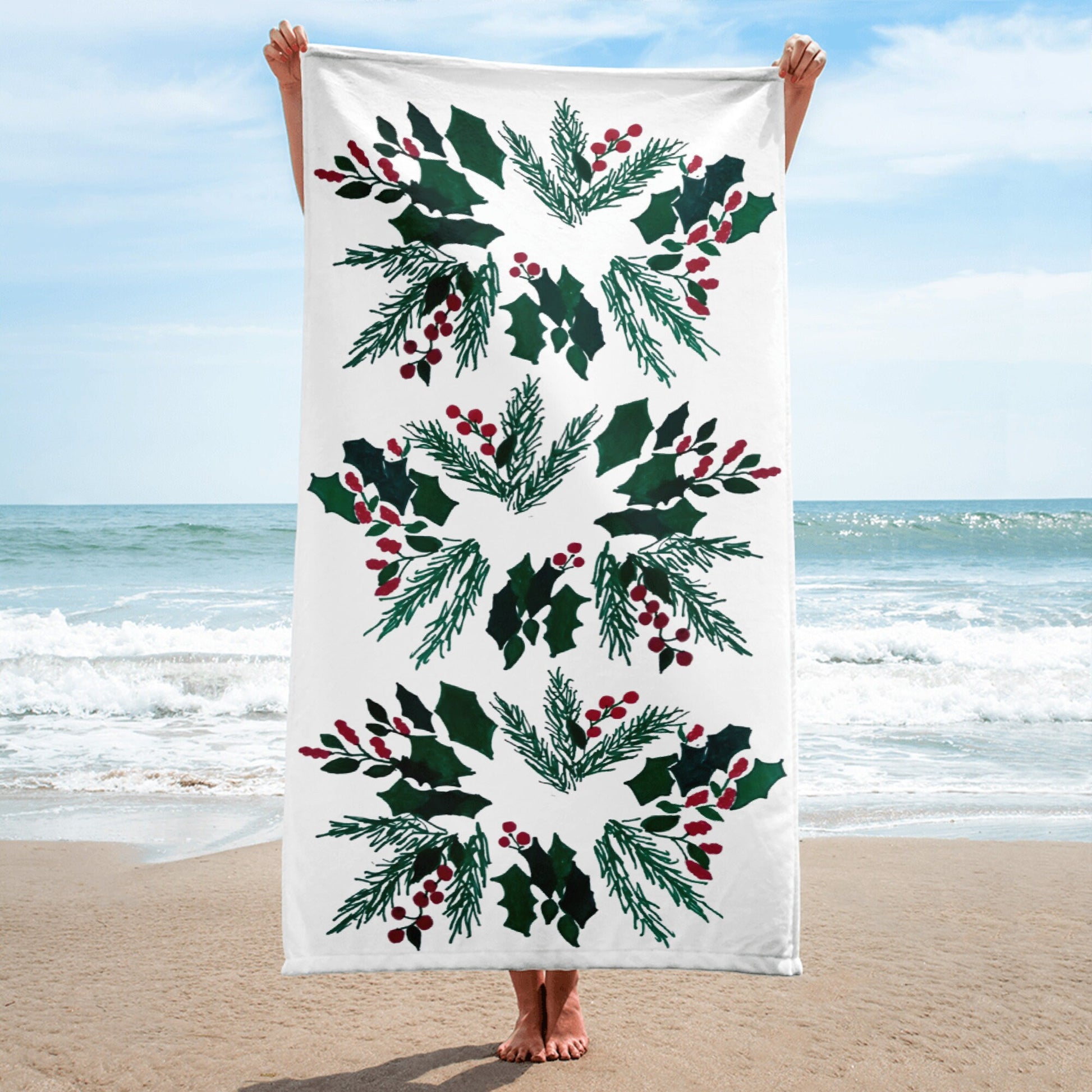 Christmas Holly Towel,fall towels,housewares,decor,holiday decor,beach towels,kids bath towels,guest towels,botanical towels,christmas towel