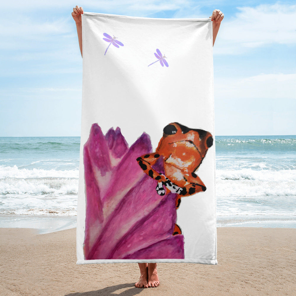 Orange frog towel,fall towels,housewares,decor,guest towels,kids bath towels,beach towels,frog lovers gift
