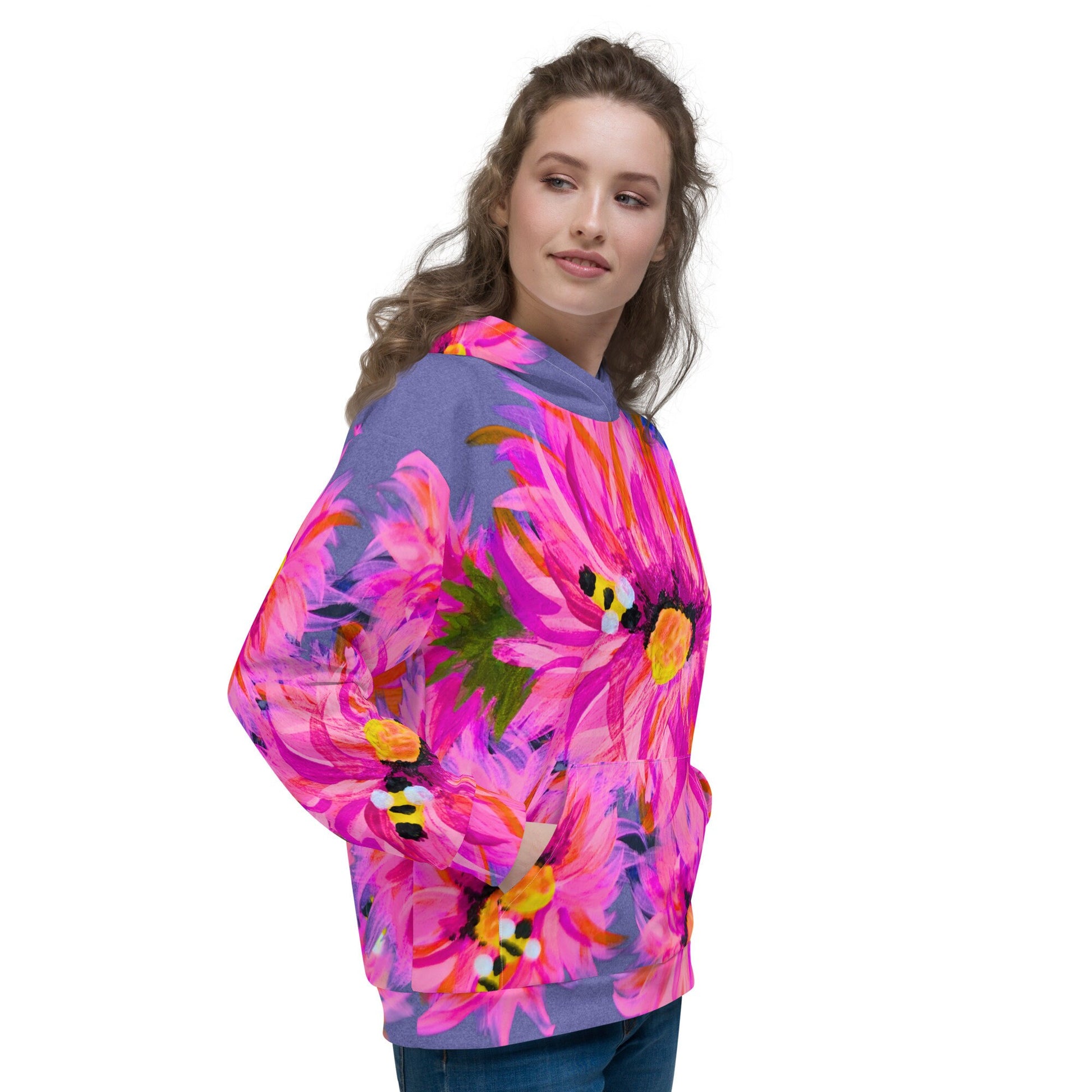 Fluffy Pink Floral Unisex Hoodie,pullover hoodie,trendy hoodie,fall hoodie,floral hoodie,nature lovers gift,flower lovers gift