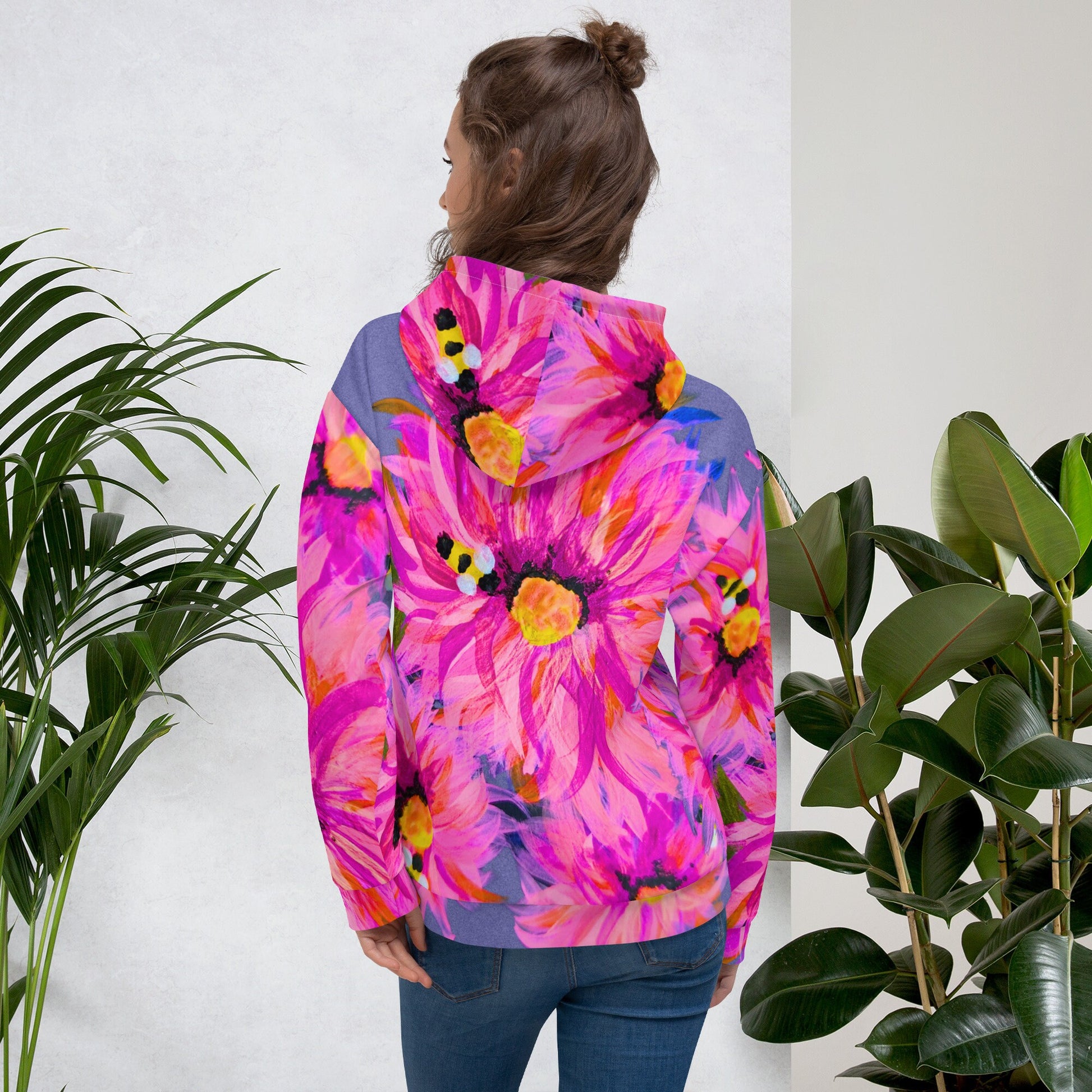 Fluffy Pink Floral Unisex Hoodie,pullover hoodie,trendy hoodie,fall hoodie,floral hoodie,nature lovers gift,flower lovers gift