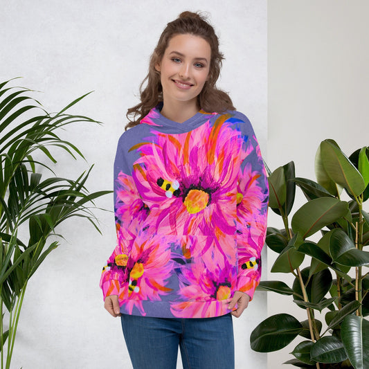 Fluffy Pink Floral Unisex Hoodie,pullover hoodie,trendy hoodie,fall hoodie,floral hoodie,nature lovers gift,flower lovers gift