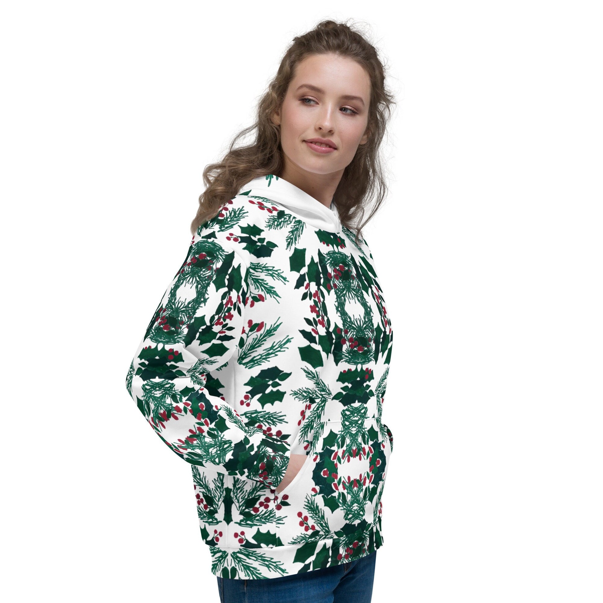 Christmas Holly Unisex Hoodie,festive hoodie,fall hoodie,pullover hoodie,hoodie with pocket,comfy hoodie,nature hoodie,holiday gift