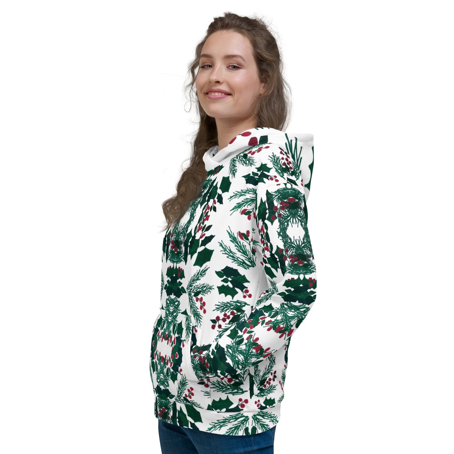 Christmas Holly Unisex Hoodie,festive hoodie,fall hoodie,pullover hoodie,hoodie with pocket,comfy hoodie,nature hoodie,holiday gift