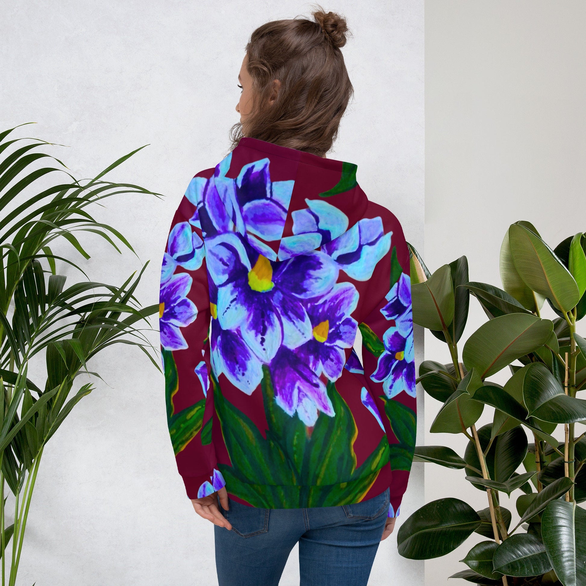 Blue Floral Unisex Hoodie,hoodie with pockets,pullover hoodie,fall hoodie,trending hoodie,comfy hoodie,colorful hoodie