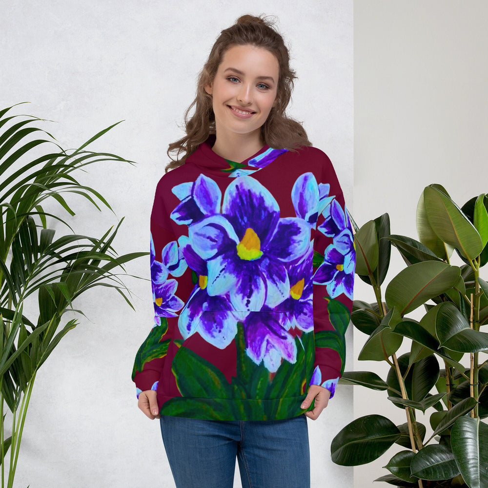 Blue Floral Unisex Hoodie,hoodie with pockets,pullover hoodie,fall hoodie,trending hoodie,comfy hoodie,colorful hoodie