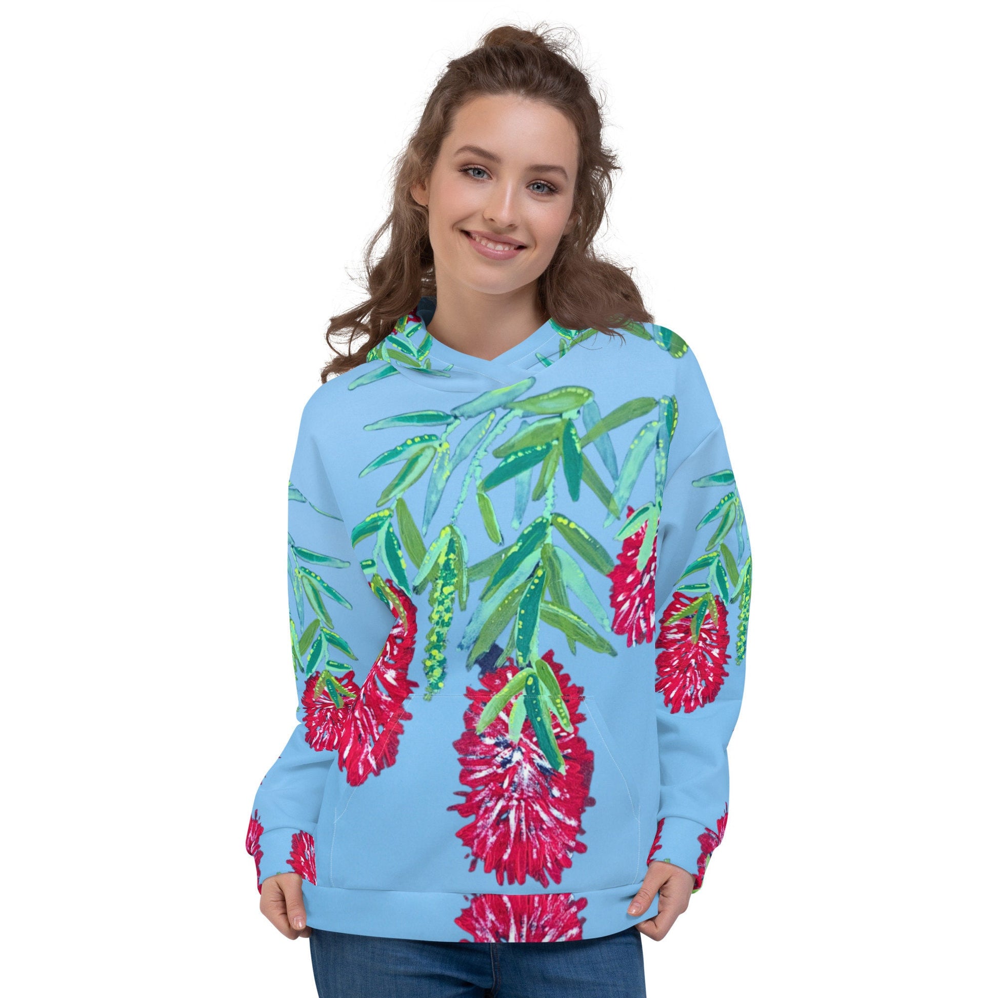 Weeping Bottle Brush Unisex Hoodie,hoodie with pockets,red floral hoodie,pullover hoodie,red flower,fall hoodie,trending hoodie