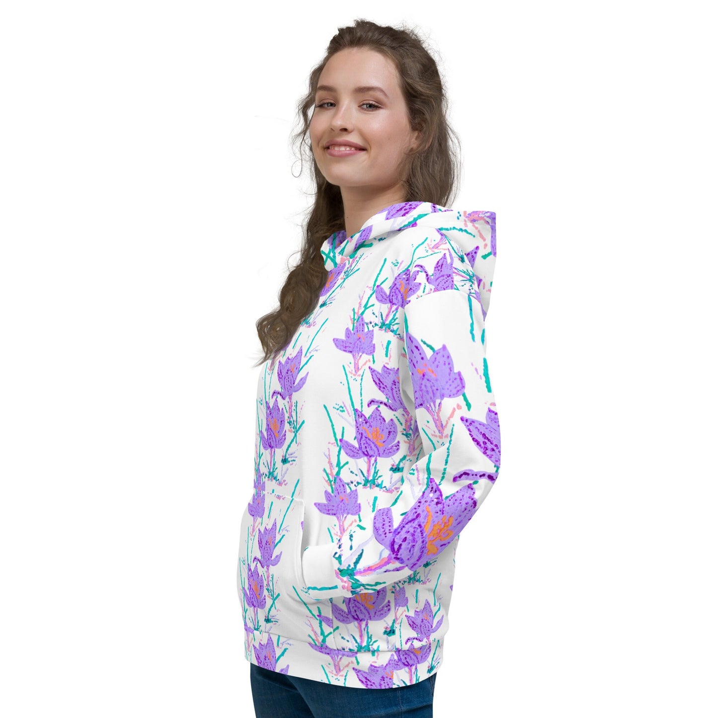 Crocus Flower Unisex Hoodie,floral hoodie,hoodie with pockets,aunt hoodie,mama hoodie,pullover hoodie,beach hoodie,trendy hoodie
