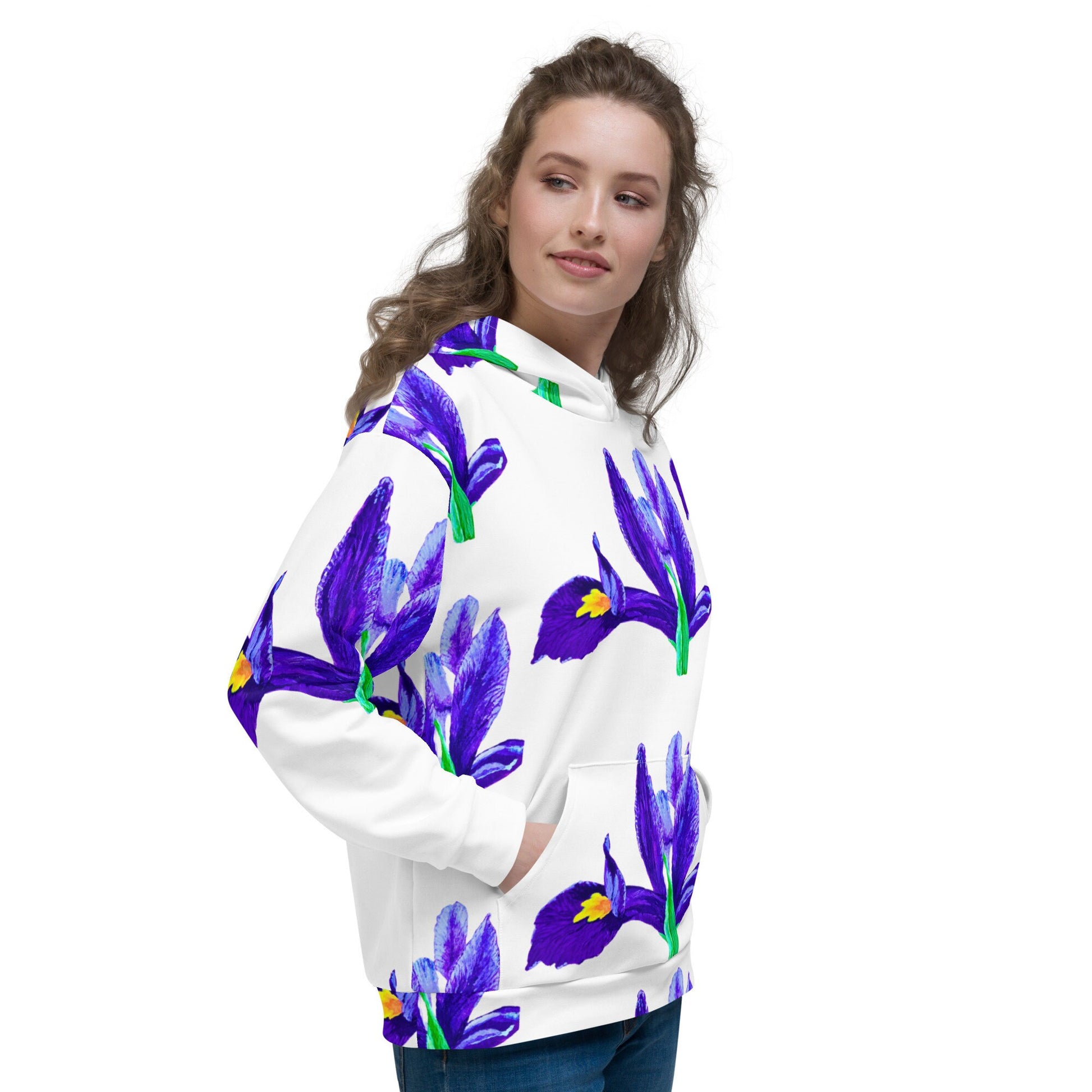 Iris Flower Unisex Hoodie,hoodie with pockets,pullover hoodie,street wear hoodie,floral hoodie,mama hoodie,aunt hoodie,fun hoodie