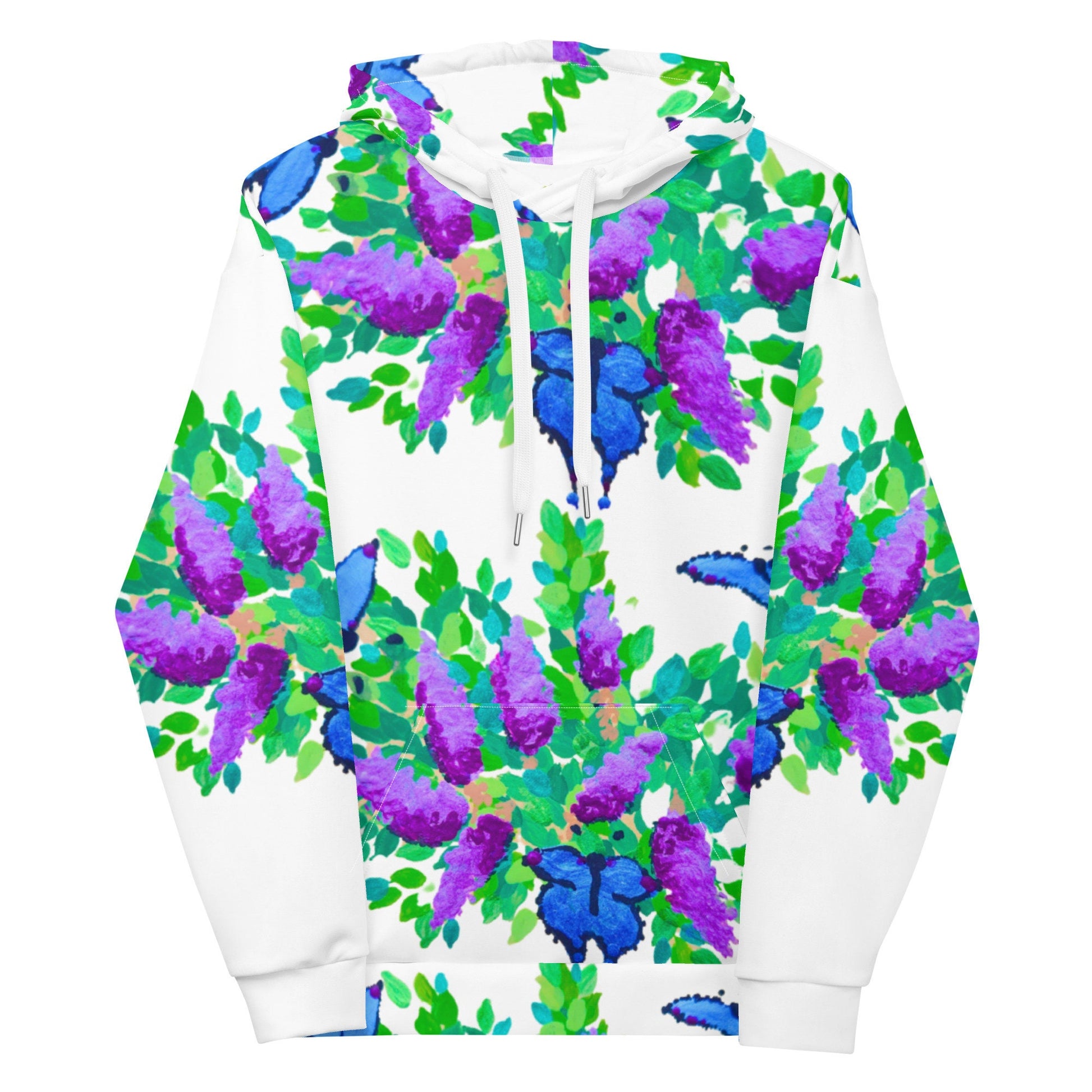 Blue Butterfly Floral Hoodie,unisex hoodie,pullover,hoodie with pocket,trendy hoodie,comfy hoodie,street wear hoodie,colorful hoodie