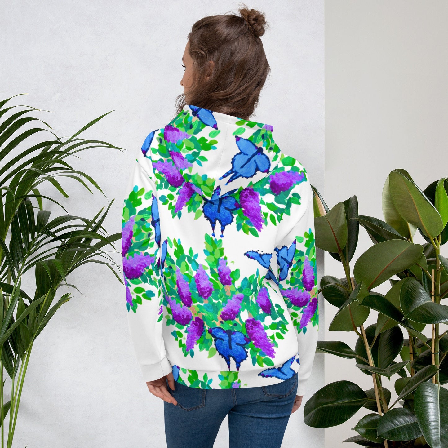 Blue Butterfly Floral Hoodie,unisex hoodie,pullover,hoodie with pocket,trendy hoodie,comfy hoodie,street wear hoodie,colorful hoodie